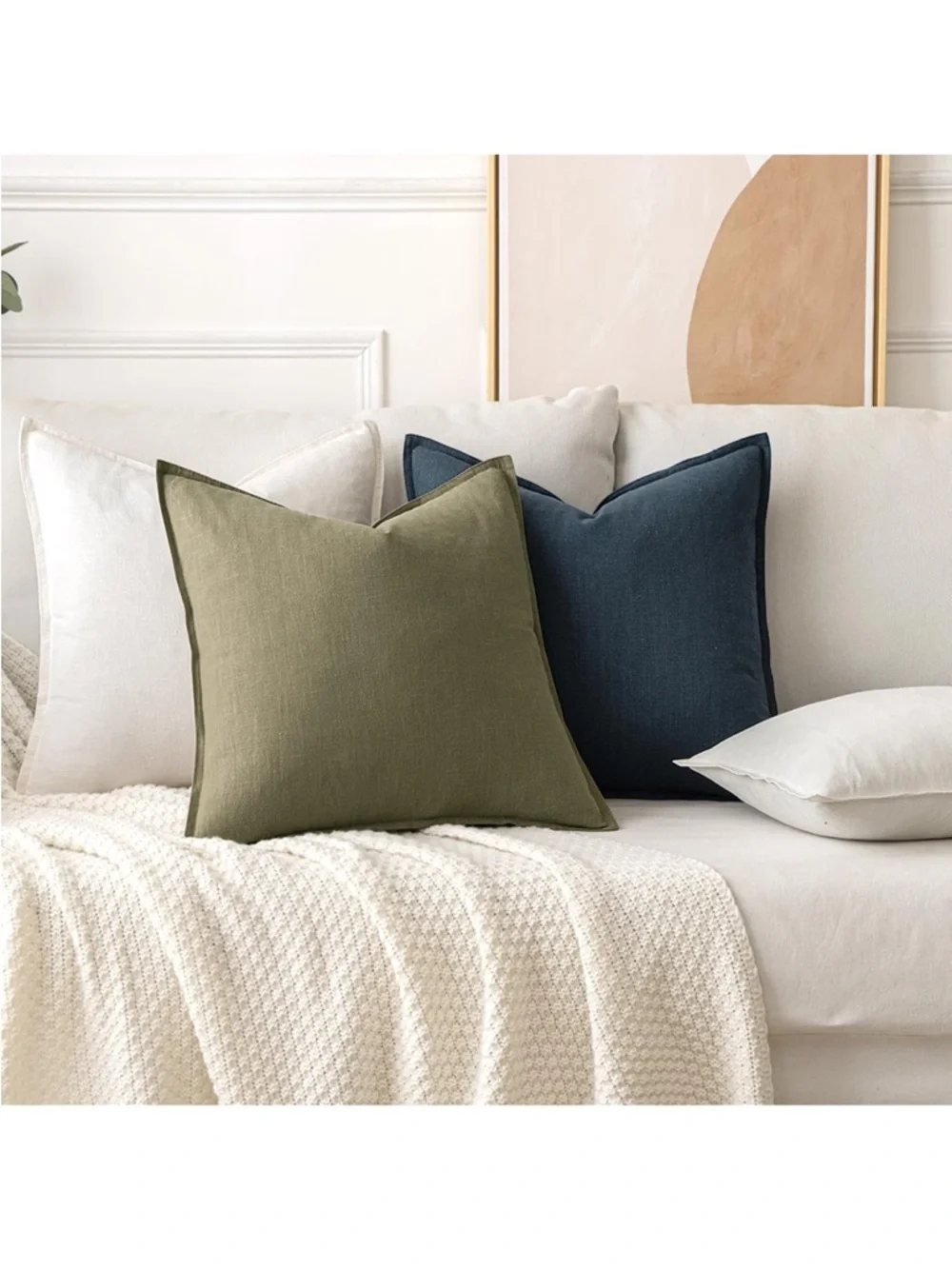 MIULEE Decorative Linen Euro Sham Pillow Covers 26x26 Cream White 869-bb8-1
